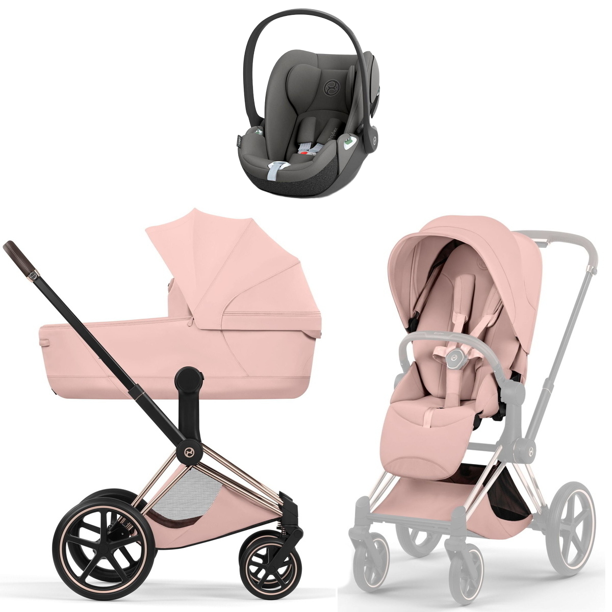Коляска Cybex Priam V Rosegold Style Cloud T Mirage Grey 3 в 1 Peach Pink