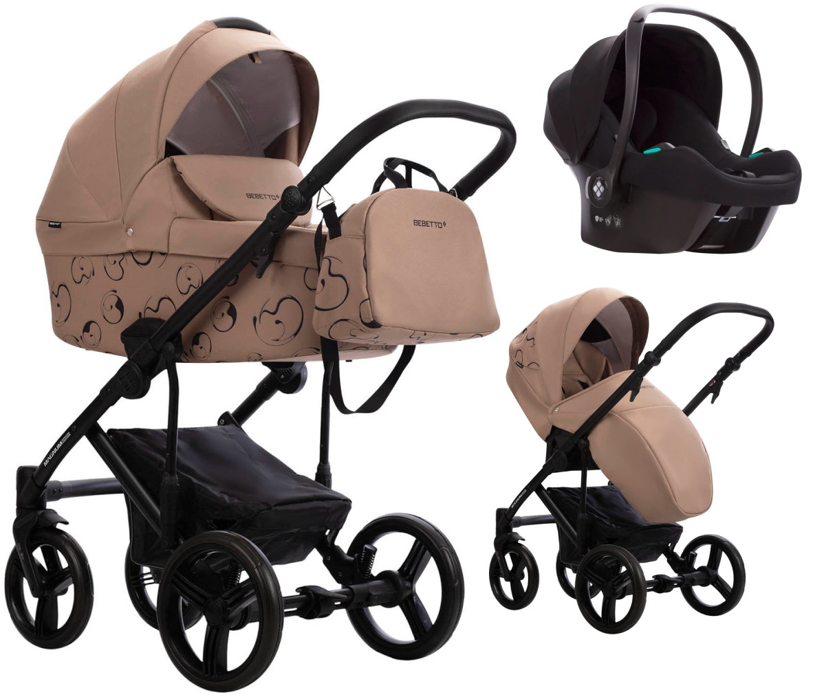 Детская коляска Bebetto Magnum Light SE 3 в 1 с автокреслом Avionaut Cosmo 06 т.бежевый, черная рама