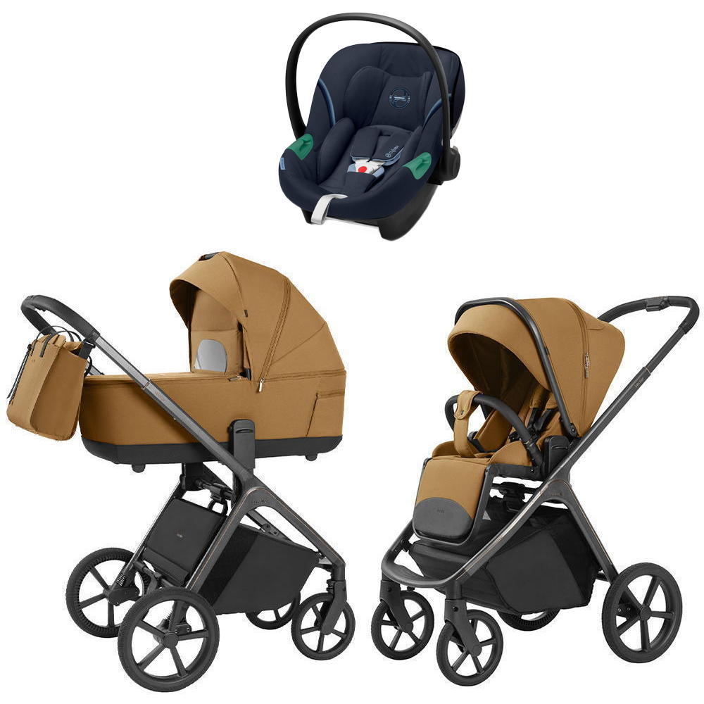 Коляска Carrello Vector 2025 CRL-6551 и автокресло Cybex Aton S2 Ocean Blue 3 в 1 Golden Beige