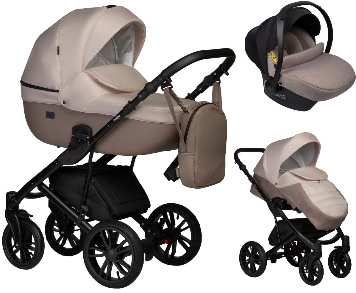 Детская коляска Indigo Mio S 3 в 1 с автокреслом Avionaut Cosmo Beige 03 т.бежевая кожа+св.бежевый