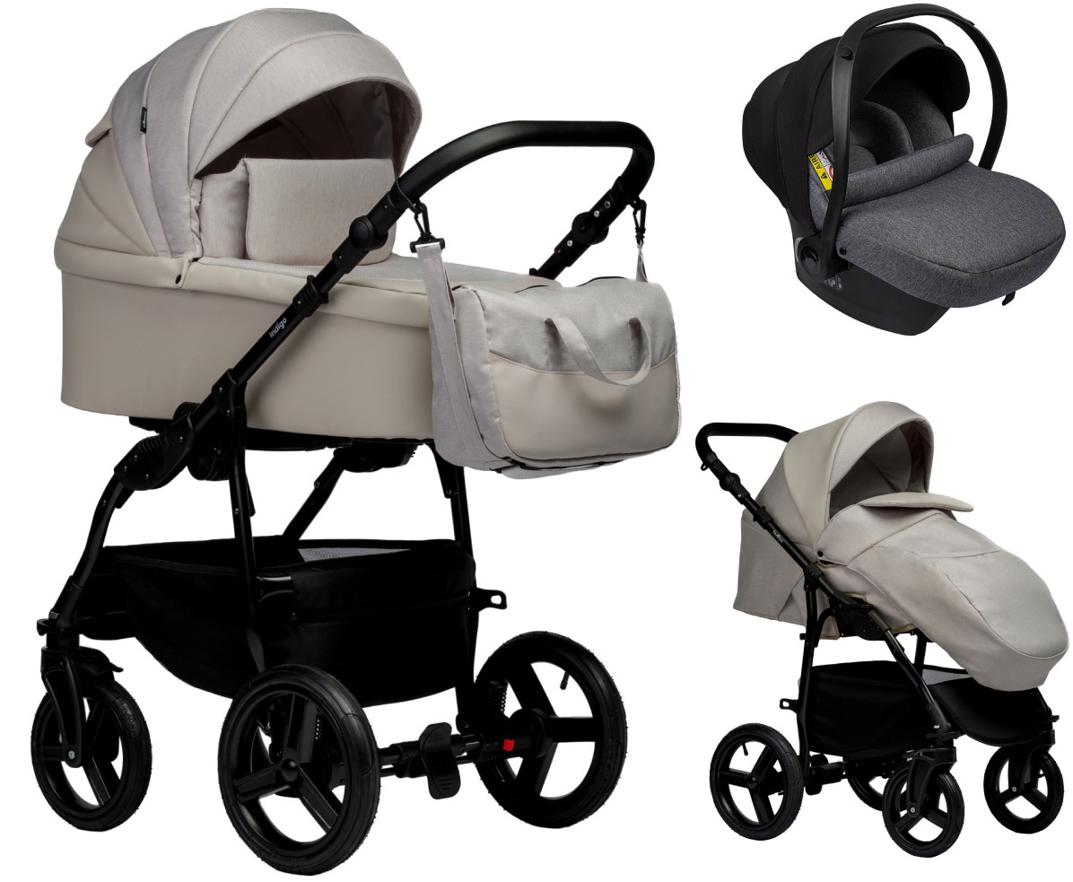 Детская коляска Indigo Impulse Eco 3 в 1 с автокреслом Avionaut Cosmo Grey Ie02 бежевая кожа/бежевый