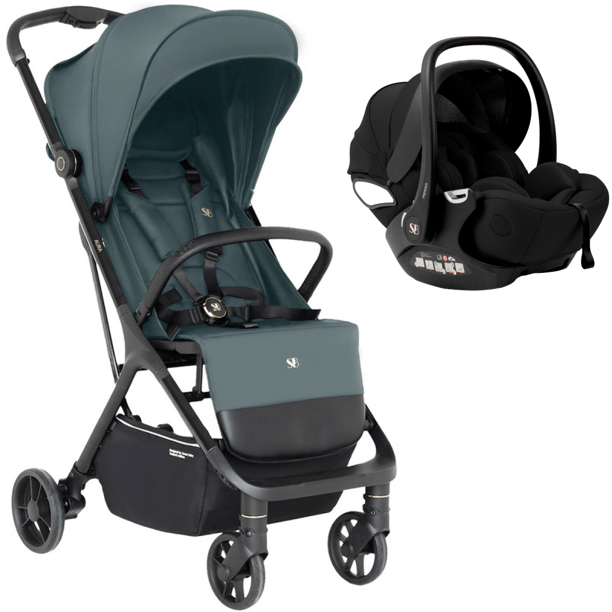 Прогулочная коляска Sweet Baby Aura + автокресло Premier Black Green