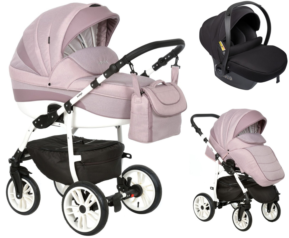 Детская коляска Indigo Indigo New 3 в 1 с автокреслом Avionaut Cosmo Black In04 темная пудра