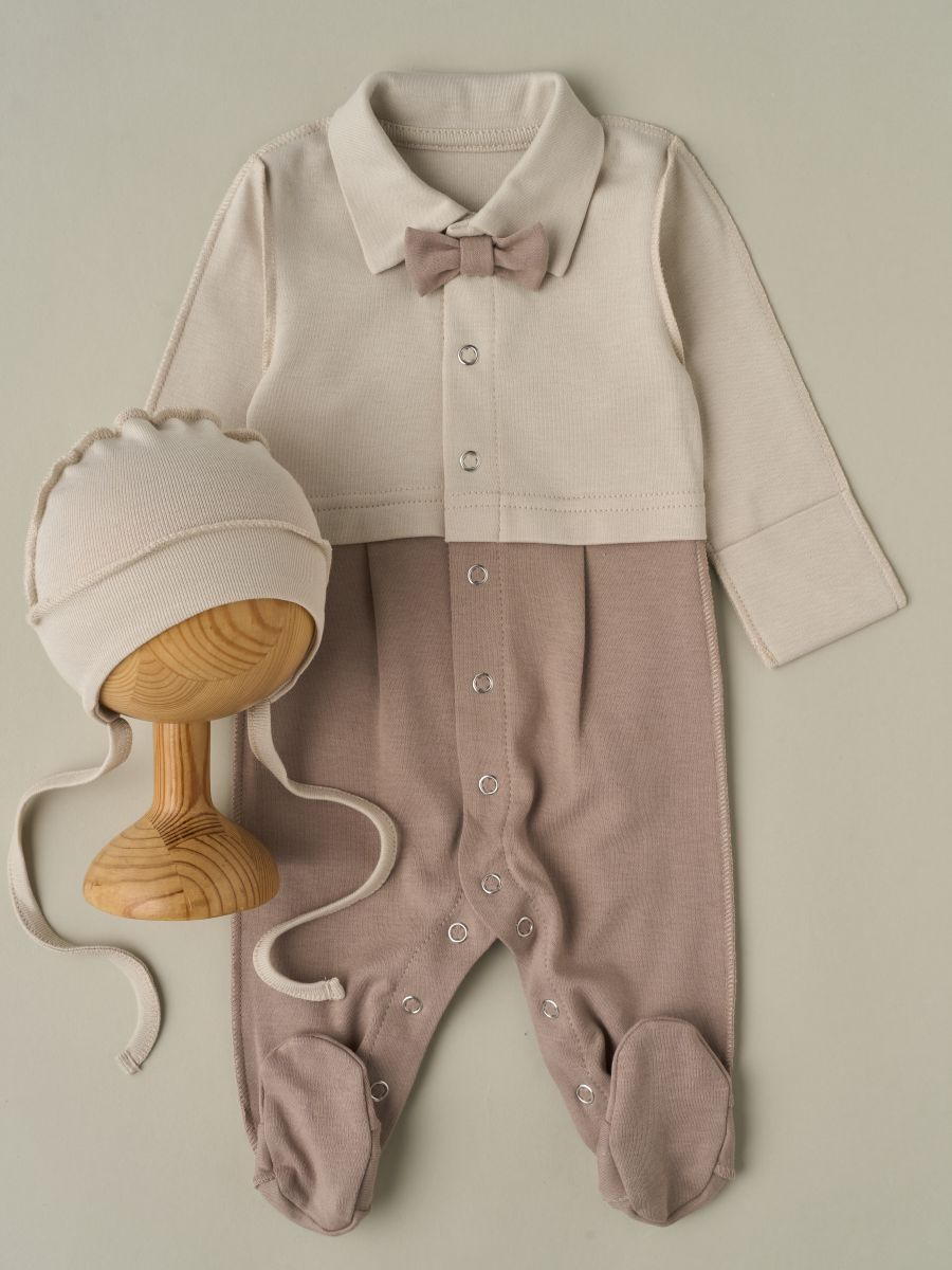 Комбинезон и шапочка-котелок Little Star Джентльмен 30392 (ЧЗ-мз) серо-бежевый/серый 62