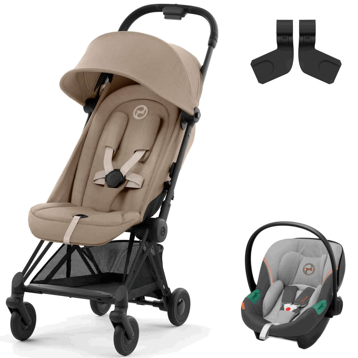 Коляска Cybex Coya Matt Black Frame Aton S2 i-Size Lava Grey Cozy Beige с дождевиком и бампером