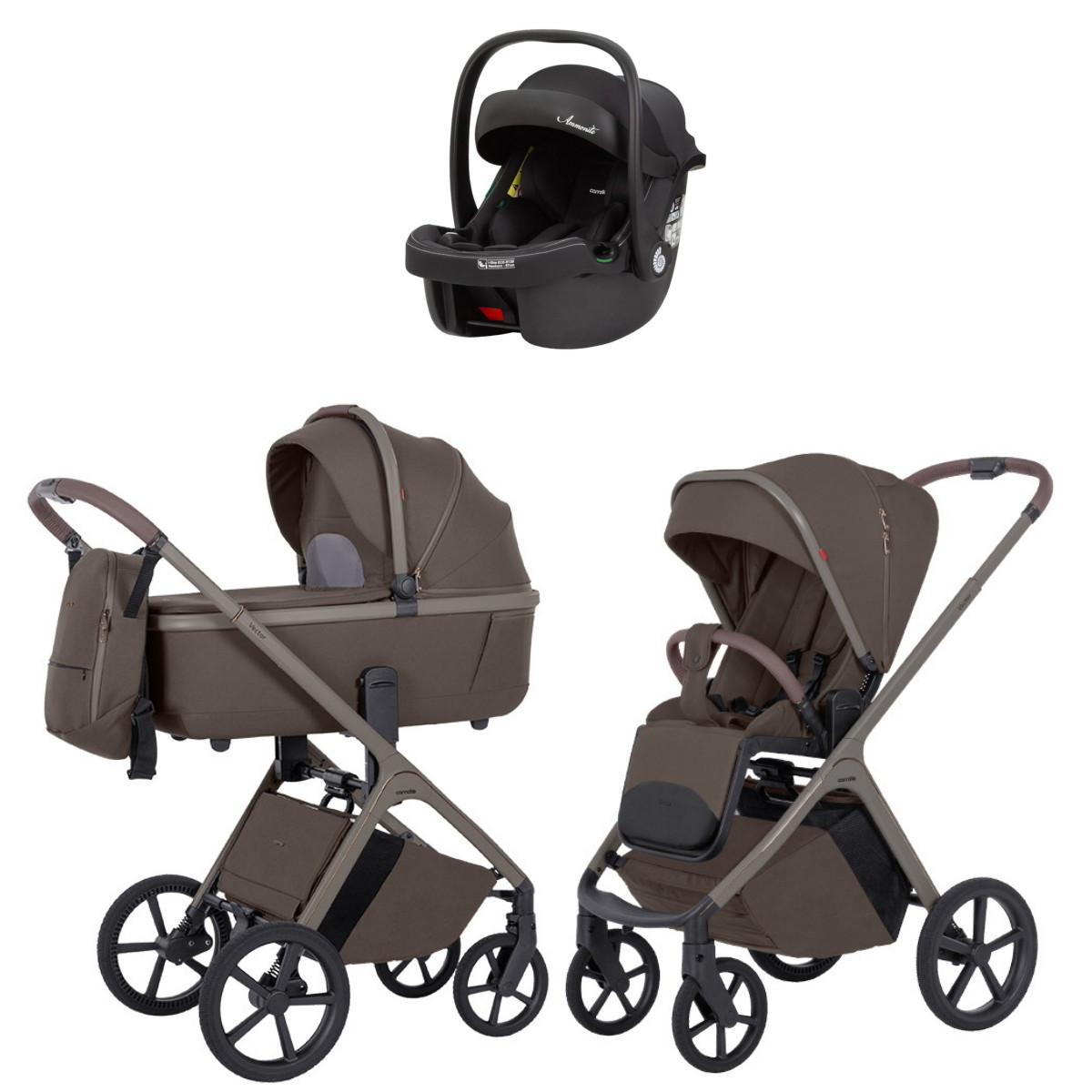 Коляска Carrello Vector CRL-6550 Ammonite AY329 Pro Absolute Black 3 в 1 Coffee Beige