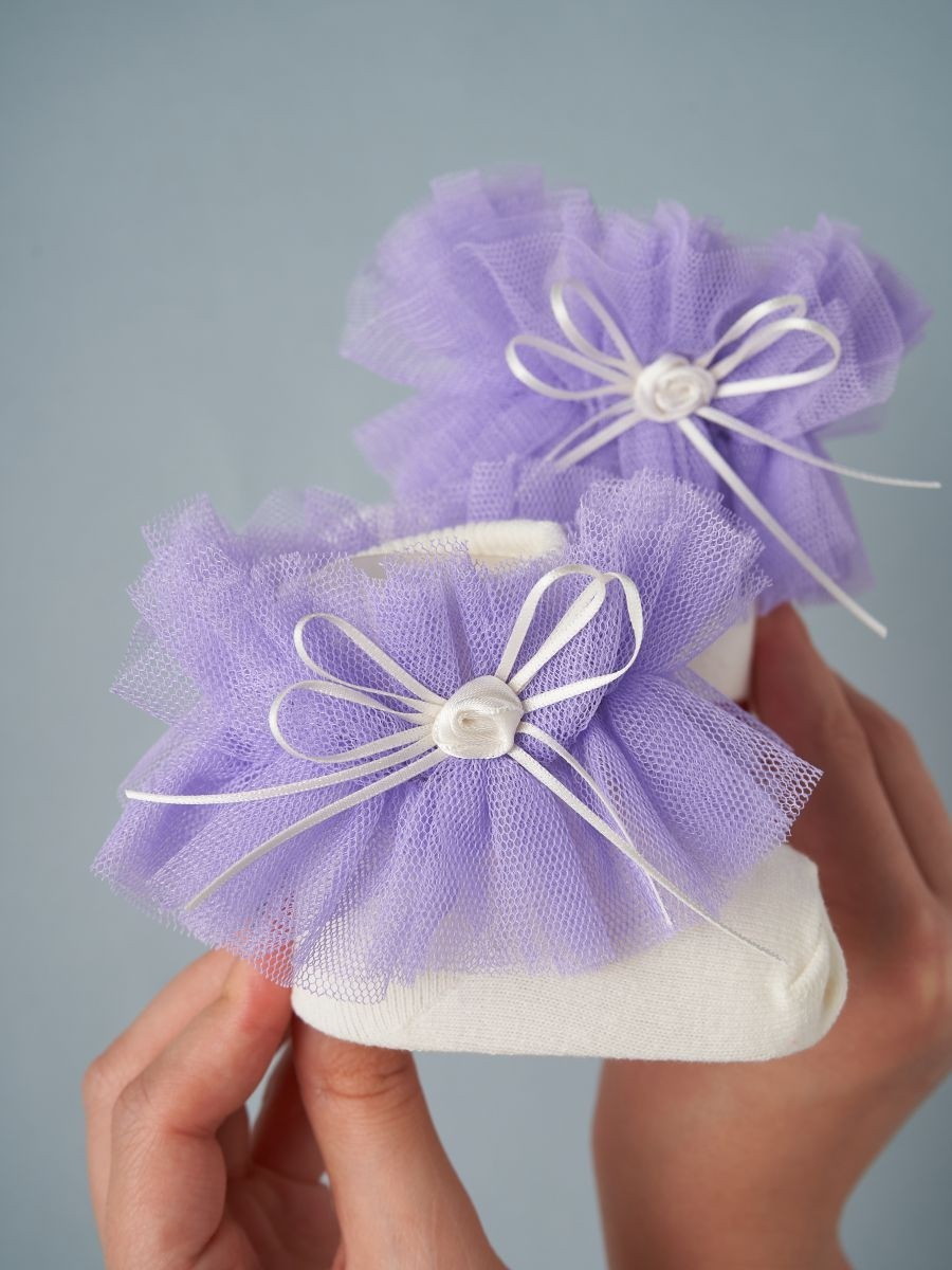 Носочки трикотажные Little Star Princess крем с фиол. рюшей, 10 см 2