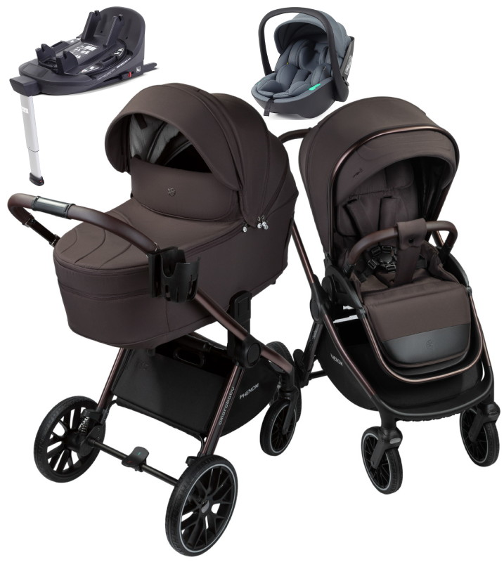 Детская коляска AmaroBaby Phenom 4 в 1 с автокреслом Rant Miro Graphite и базой шоколадный