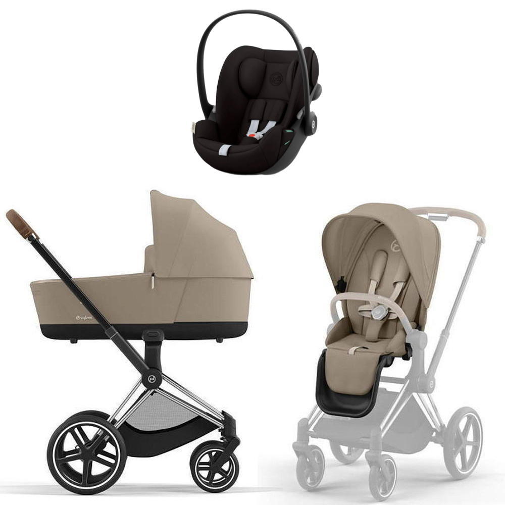 Коляска Cybex Priam IV Chrome Brown complete и автокресло Cloud G i-Size Magic Black 3 в 1 Cozy Beige