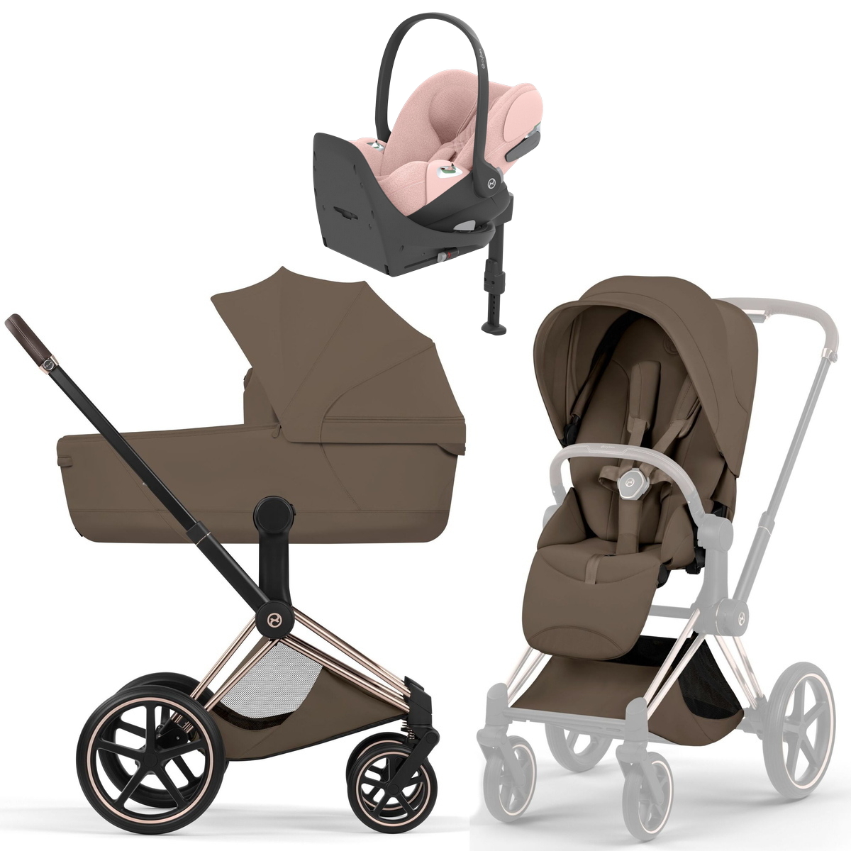 Коляска Cybex Priam V Rosegold Style Cloud T Peach Pink Plus Base T 4 в 1 Coconut Brown