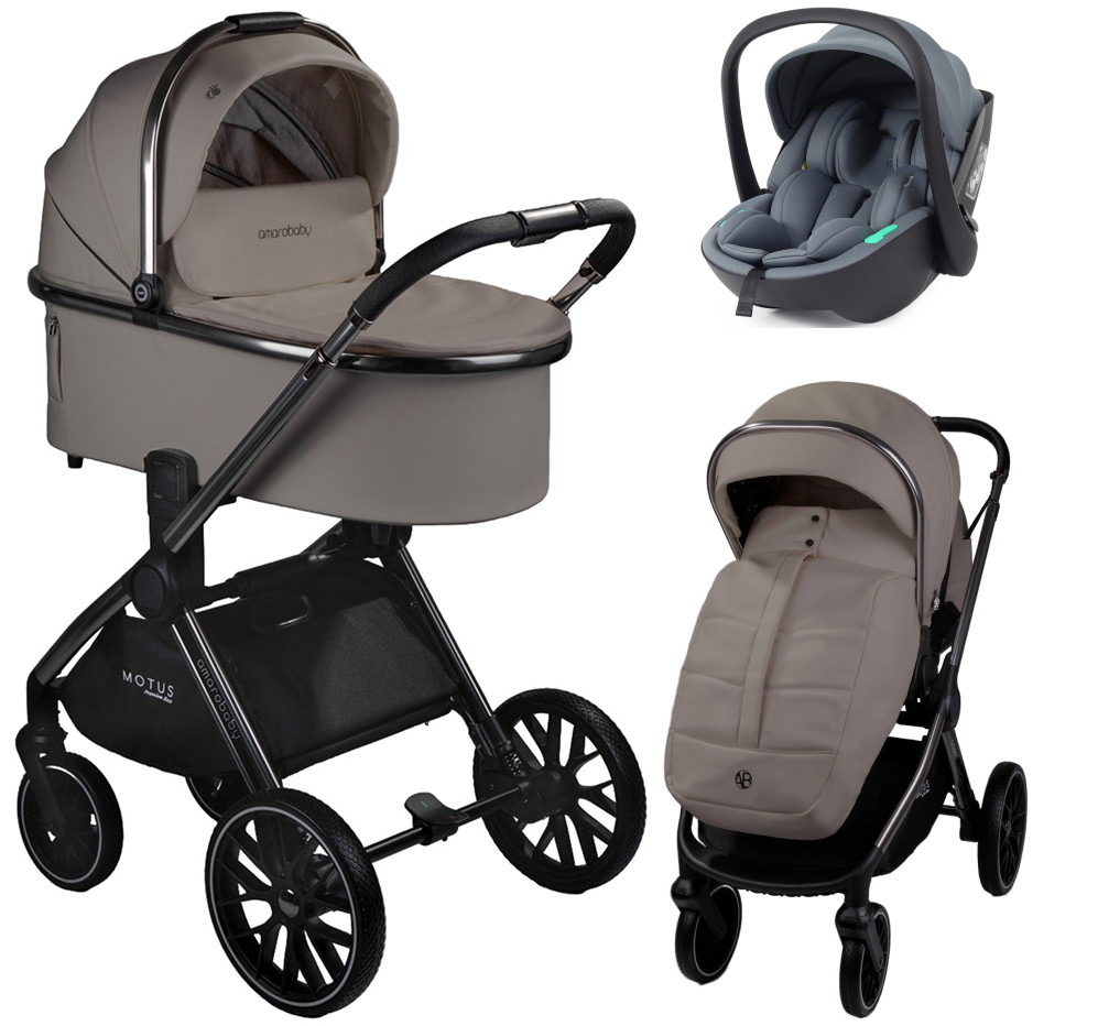Детская коляска AmaroBaby Motus Premium Ecco 3 в 1 с автокреслом Rant Miro Graphite мокко