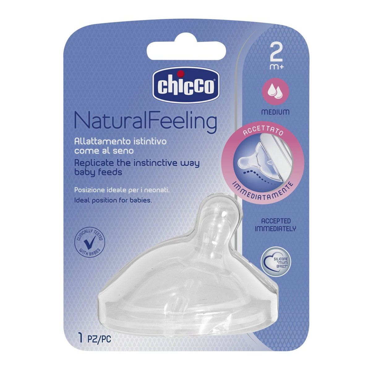 Соска Chicco NF силиконовая, сред.поток, 1 шт. 2м+