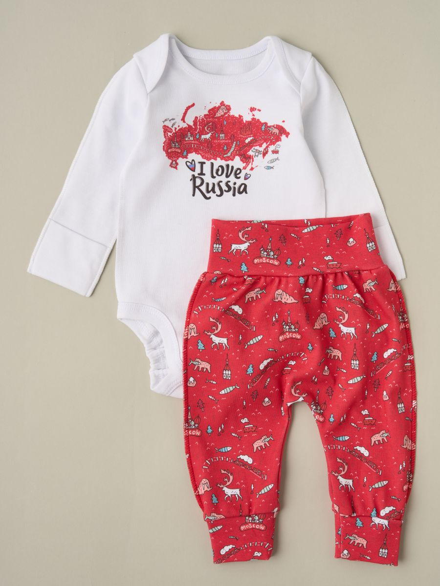 Комплект боди и штанишки интерлок Little Star 728266 i love russia, белый 62