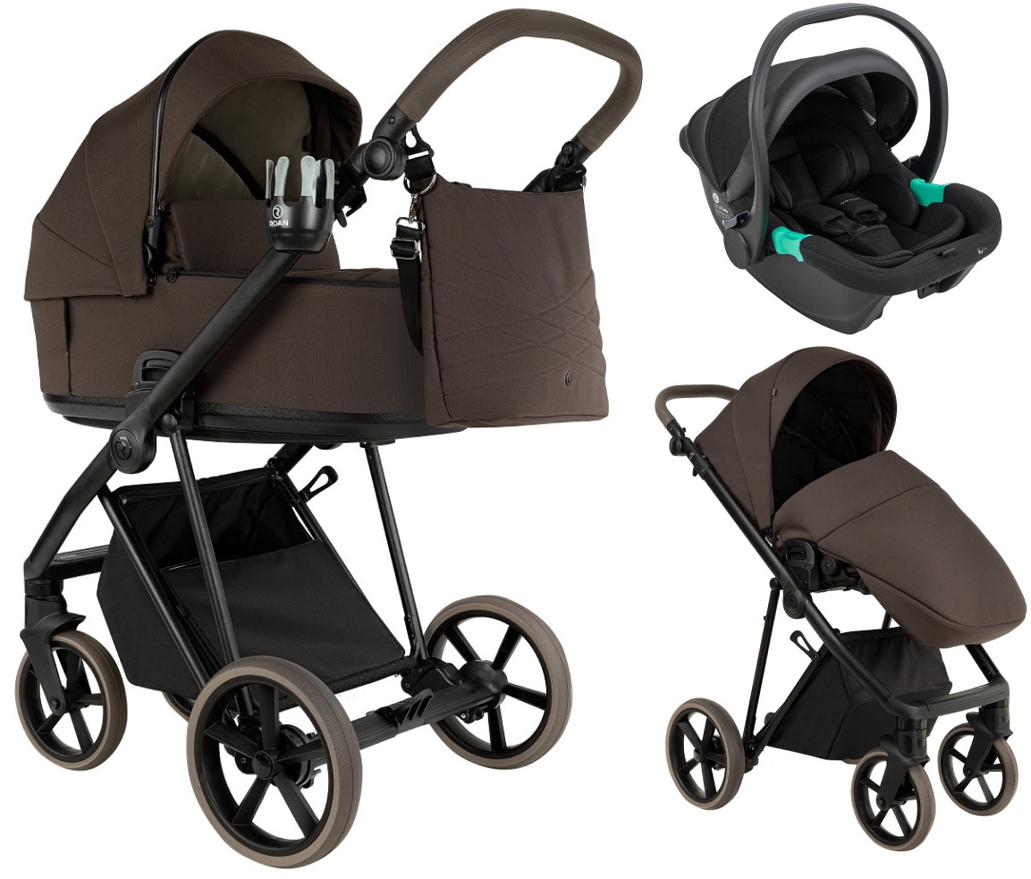 Детская коляска Roan Sol 2.0 3 в 1 с автокреслом Pituso Santiso Pro Black SLL/34/T Turkish Coffe/Black/руч.Cappuccino