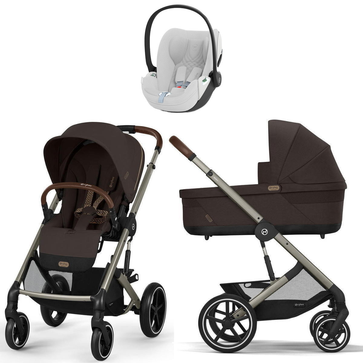 Коляска Cybex Balios S Lux TPE complete Cloud T Platinum White Plus 3 в 1 Chocolate Brown с дождевиками