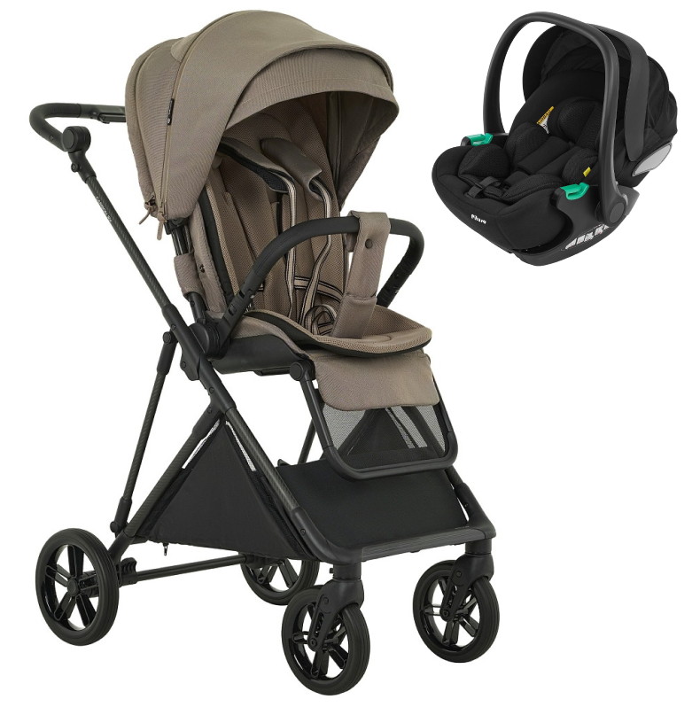 Детская прогулочная коляска Pituso Carbon RX c автокреслом Baesa Black Tuareg Beige/рама carbon