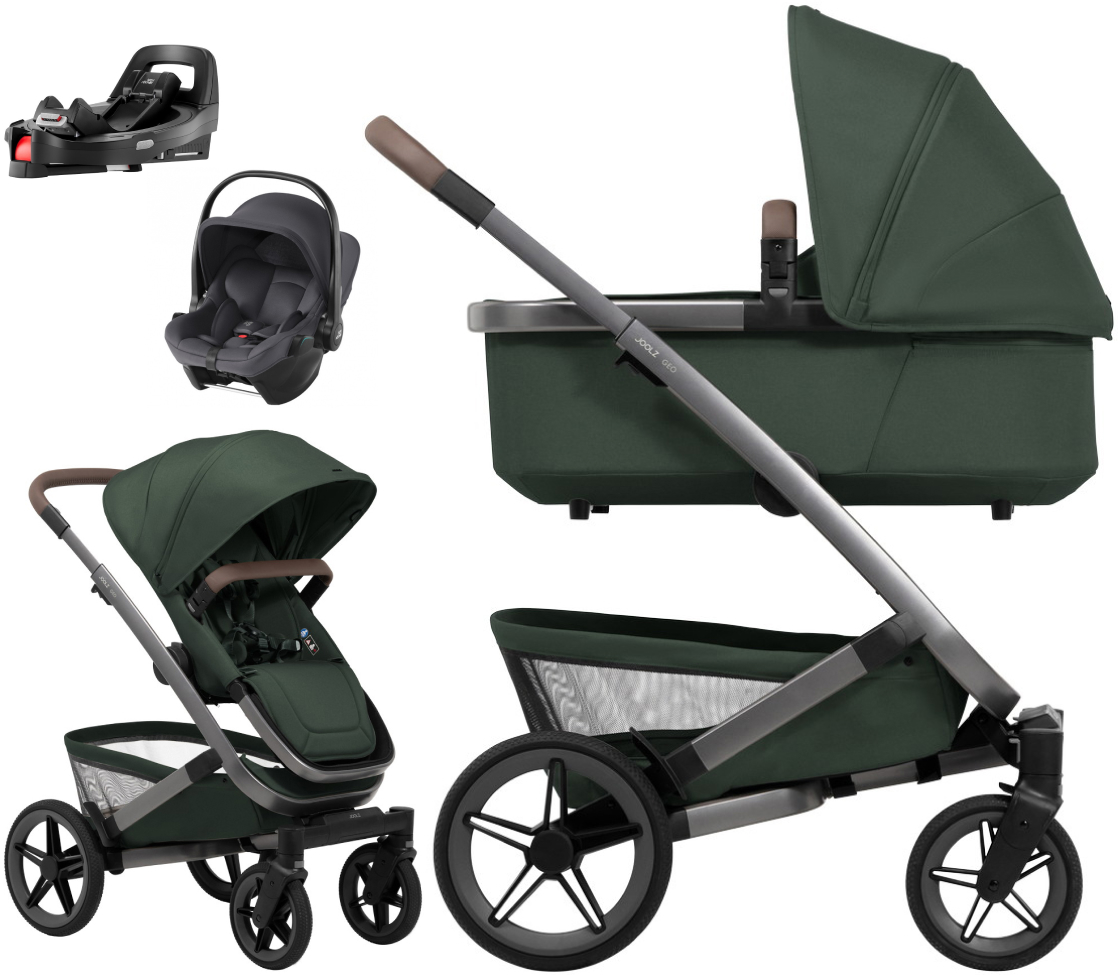 Детская коляска 4 в 1 Joolz Geo5 и автокресло Baby-Safe Core Midnight Grey и база Vario Base 5Z Forest Green