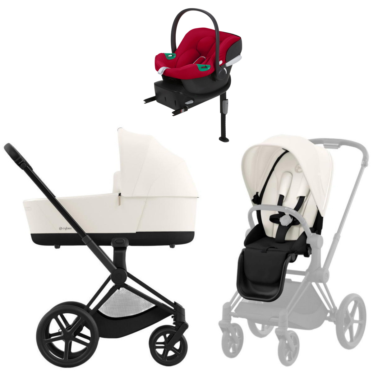 Коляска Cybex Priam IV Matt Black complete Aton B2 Dynamic Red Base One 3 в 1 Off White