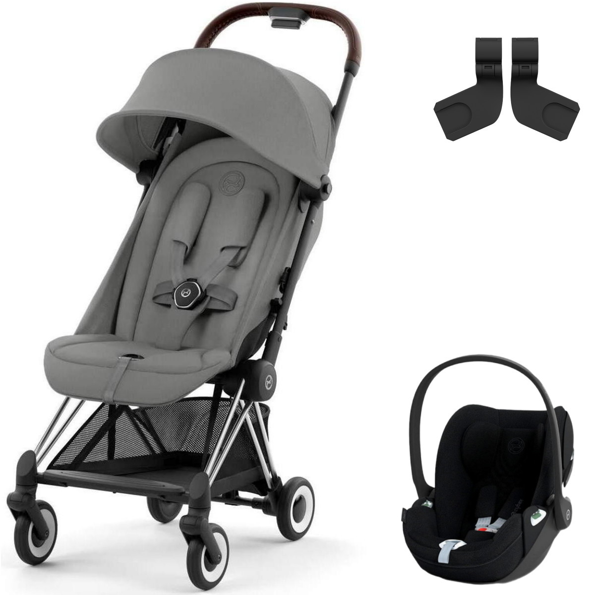 Коляска Cybex Coya Chrome Frame Cloud T i-Size Sepia Black Plus 2 в 1 Mirage Grey с дождевиком