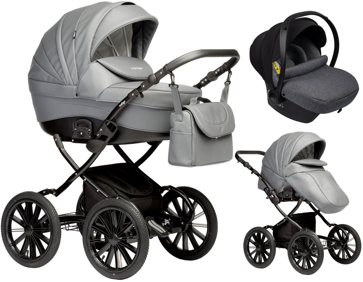 Детская коляска Indigo Special Plus 3 в 1 с автокреслом Avionaut Cosmo Grey Is09 т.серая кожа