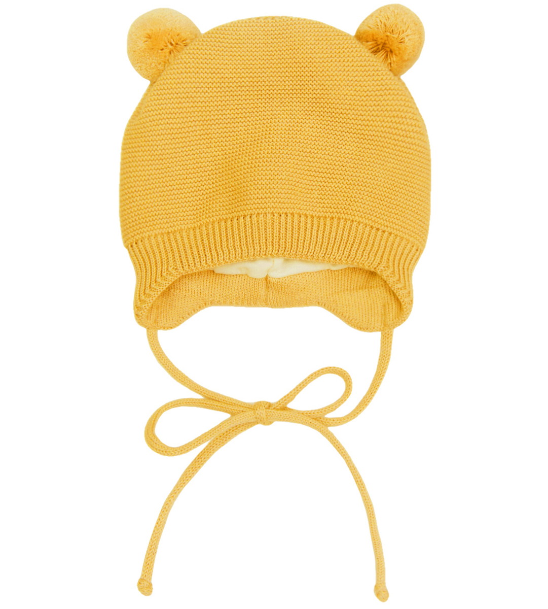 Шапочка вязаная AmaroBaby Pure Love Pompony с подкладом ЧЗ желтый 38