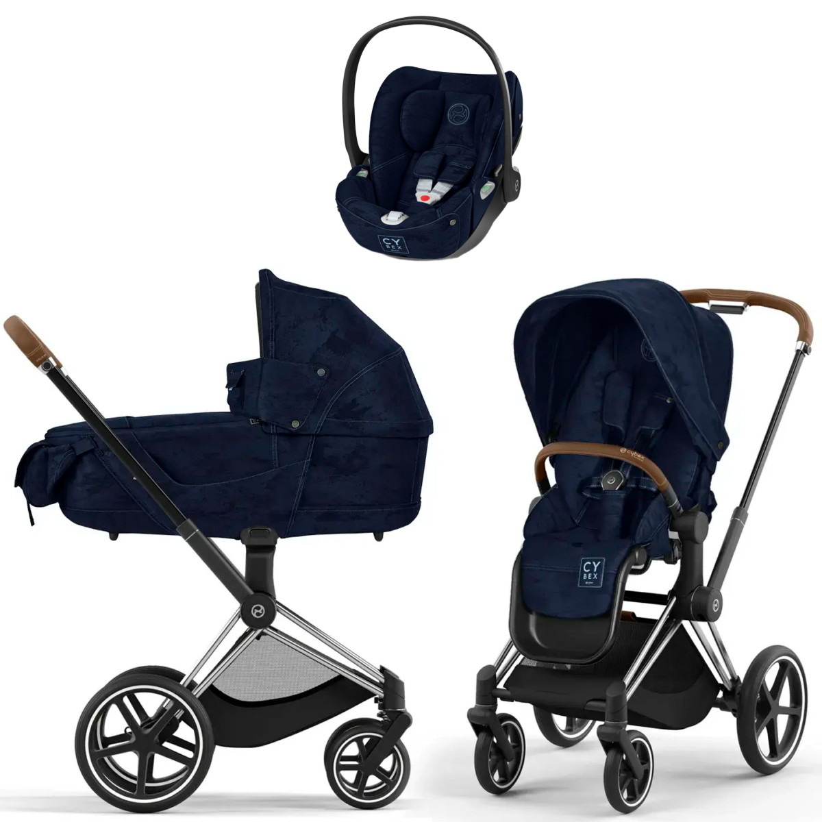 Коляска Cybex Priam IV Cloud T i-Size Fashion Collections Rebellious Luxury Denim Blue 3 в 1 Chrome Brown