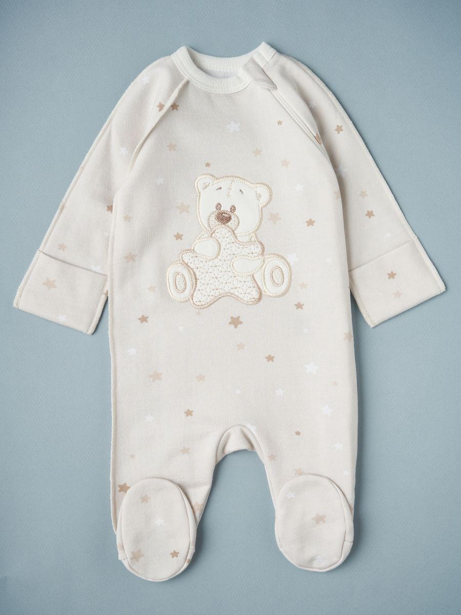 Комбинезон на молнии Little Star Мишка со звездой 0208 (ЧЗ-мз) бежевые звезды 62
