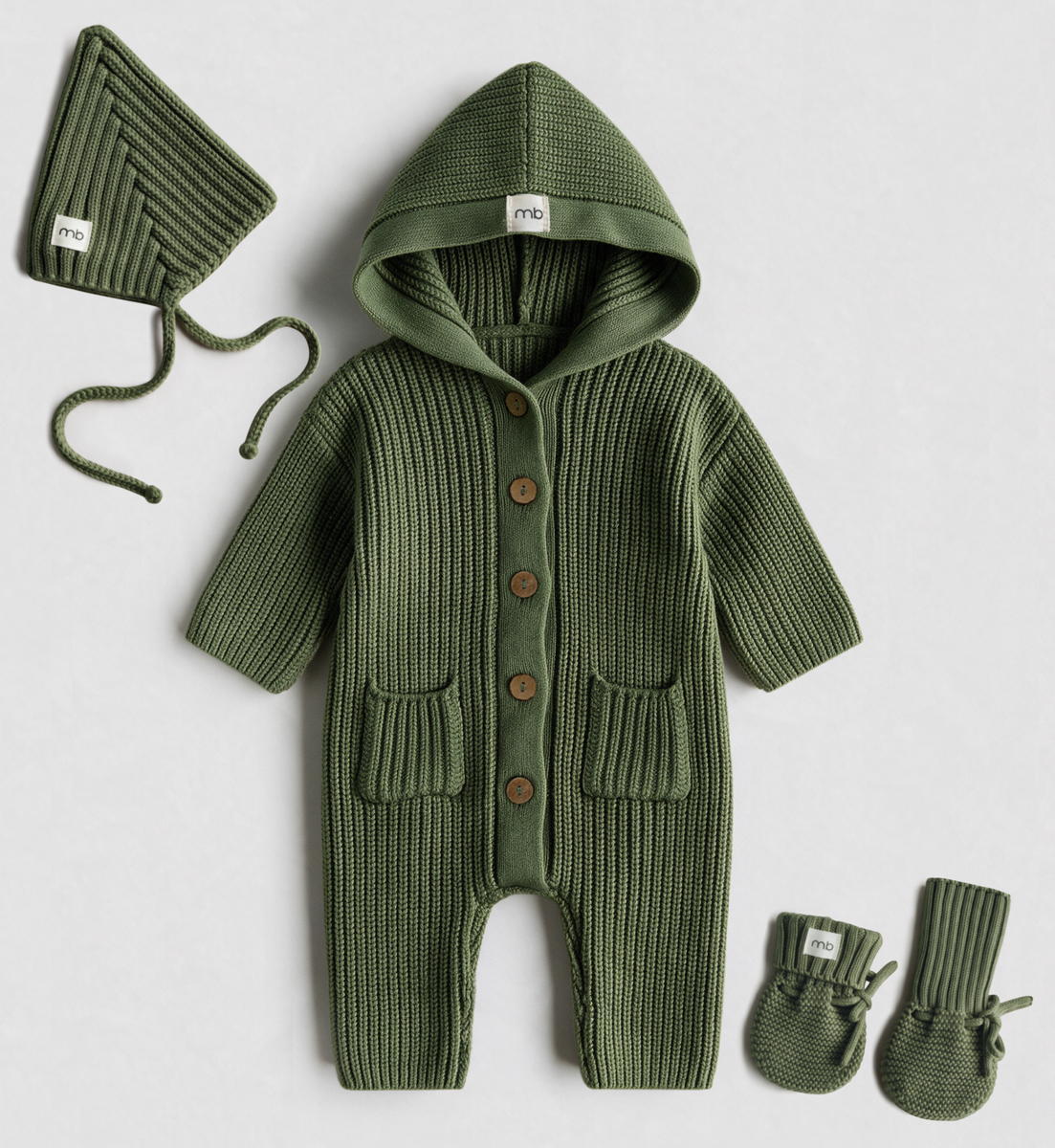 Комплект Mimibaby 3в1 с капюшоном (хлопок) оливковый, 0-6 мес. (56-68 см) 56