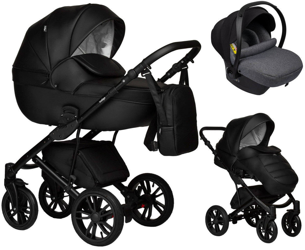 Детская коляска Indigo Mio Eco 3 в 1 с автокреслом Avionaut Cosmo Grey 01 черная кожа
