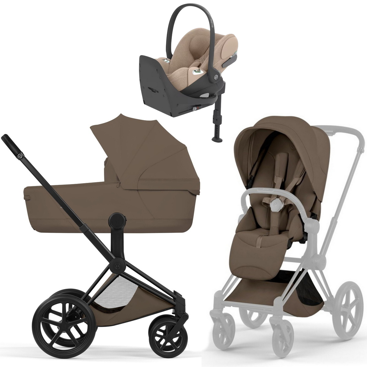 Коляска Cybex Priam V Matt Black Style Cloud T Cozy Beige Plus Base T 4 в 1 Coconut Brown