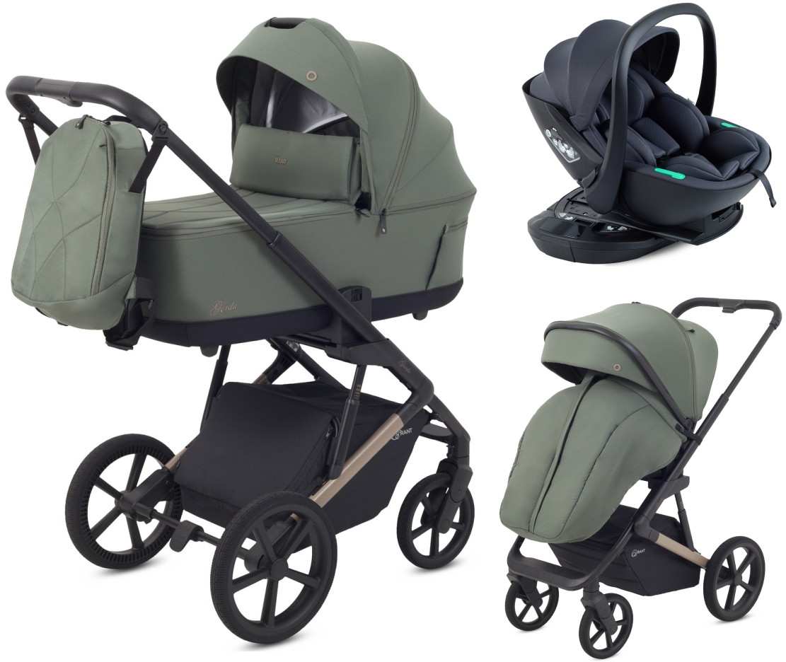 Детская коляска Rant Garda 4 в 1 с автокреслом Miro Dark Grey и базой Olive
