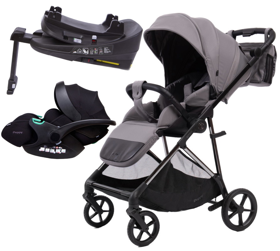 Прогулочная коляска Peppy Amici с автокреслом Verona Black и базой Grey рама Black Chrome