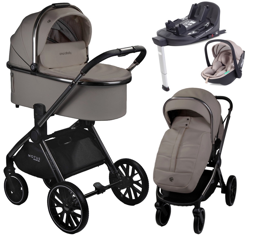 Детская коляска AmaroBaby Motus Premium Ecco 4 в 1 с автокреслом Rant Miro Beige и базой мокко