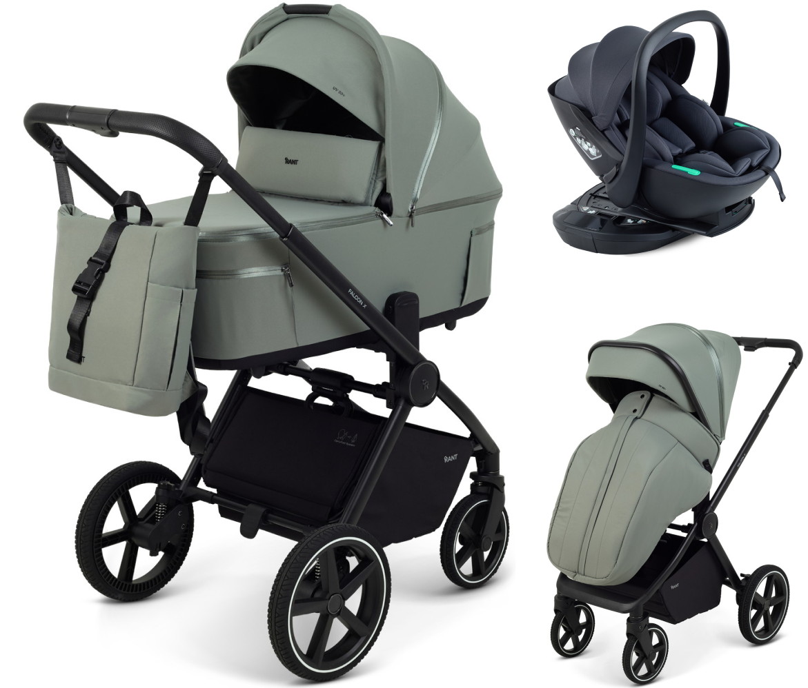 Детская коляска Rant Falcon X 4 в 1 RA126 с автокреслом Miro Dark Grey и базой Olive