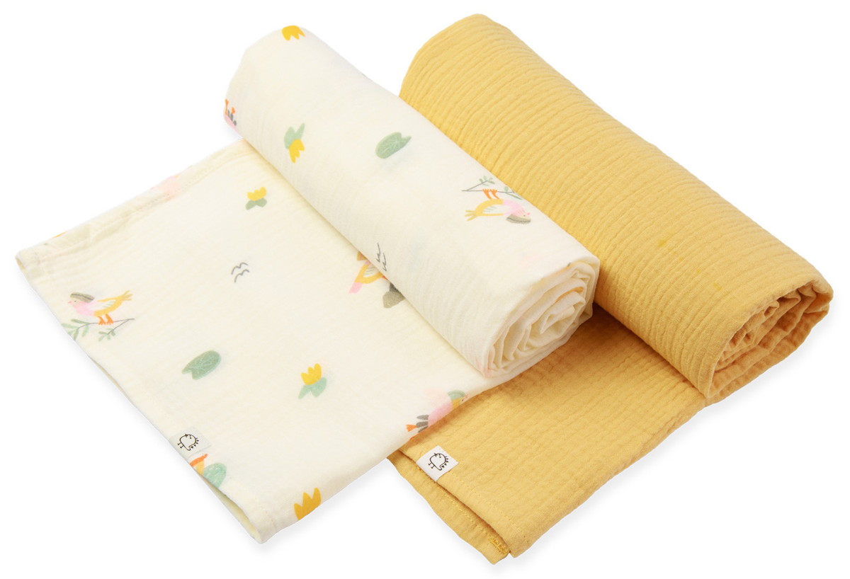 Пелёнки муслиновые Buba Kids, 2 шт, 75х115 см BKMUSSW34 Утка-мандаринка/ горчица