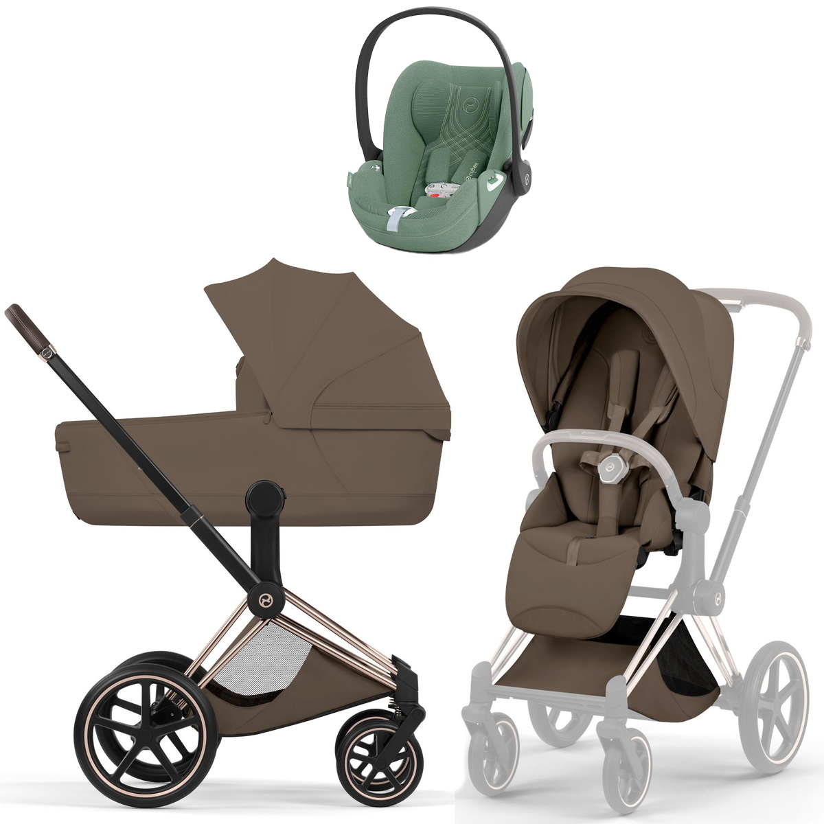 Коляска Cybex Priam V Rosegold Style Cloud T Leaf Green Plus 3 в 1 Coconut Brown