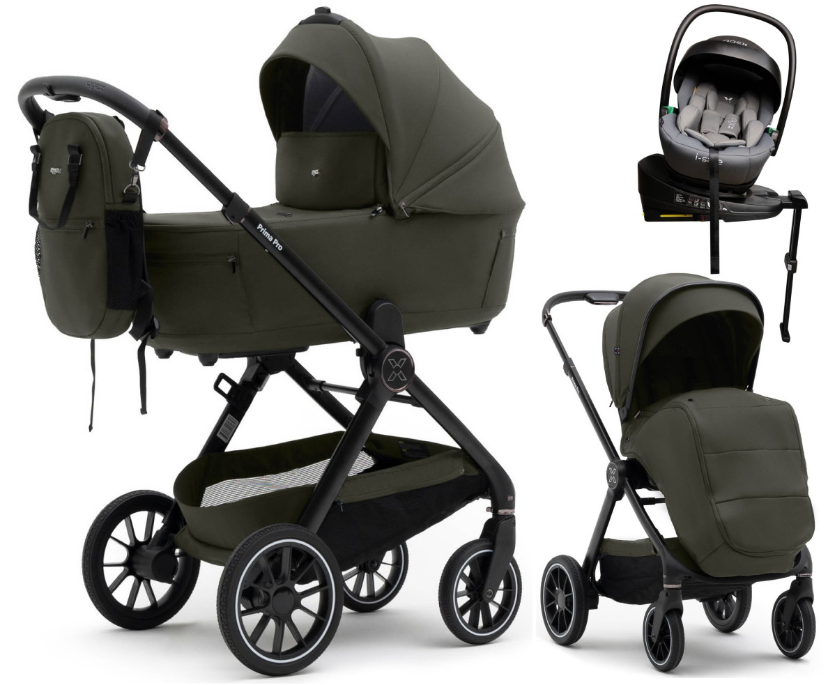 Коляска Agex Prima Pro 4 в 1 с автокреслом i-Safe Grey и базой APF664 Green (Зеленый)