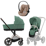 Коляска Cybex Priam IV Rosegold complete и автокресло Cloud G i-Size Almond Beige Plus 3 в 1 Leaf Green