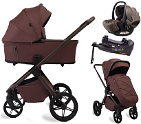 Детская коляска Peppy Monaco Plus 4 в 1 с автокреслом Verona Brown и базой Burgundy (винный), рама коричневая