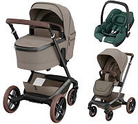 Детская коляска Maxi-Cosi Fame 3 в 1 с автокреслом CabrioFix Essential green Twillic Truffle/Трюфель(беж)