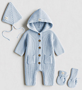 Комплект Mimibaby 3в1 с капюшоном (хлопок) небесный 56