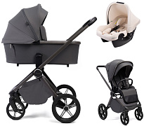Детская коляска Peppy Monaco Plus 3 в 1 с автокреслом Rise Milk Antrazit (графитовый), рама серая