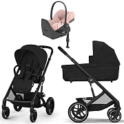 Коляска Cybex Balios S Lux BLK complete Cloud T Peach Pink Plus Base T 4 в 1 Moon Black с дождевиками