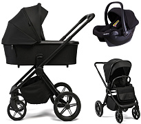 Детская коляска Peppy Monaco Plus 3 в 1 с автокреслом Rise Black Black (черный), рама черная