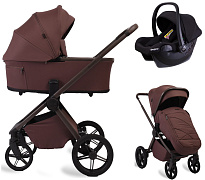 Детская коляска Peppy Monaco Plus 3 в 1 с автокреслом Rise Black Burgundy (винный), рама коричневая