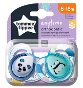 Соска-пустышка силиконовая Tommee Tippee Anytime, 6-18 мес., 2 шт. VERDE белый/голубой