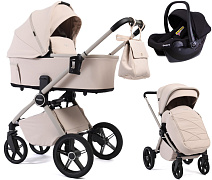 Детская коляска Peppy Monaco Plus 3 в 1 с автокреслом Rise Black Cream (кремовый), рама бежевая