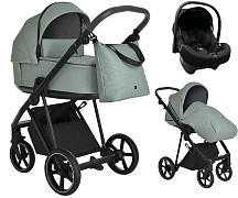 Детская коляска Roan Sol Кожа 3 в 1 с автокреслом Tutis Elo Lux EduSky Black RSL/2023 Misti Mint/Grey/руч. Серый