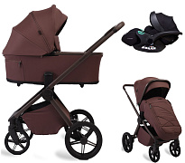 Детская коляска Peppy Monaco Plus 3 в 1 с автокреслом Verona Black Burgundy (винный), рама коричневая