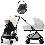 Коляска Cybex Melio Carbon Cloud T i-Size Mirage Grey Plus 3 в 1 Canvas White с дождевиком/Fog Grey